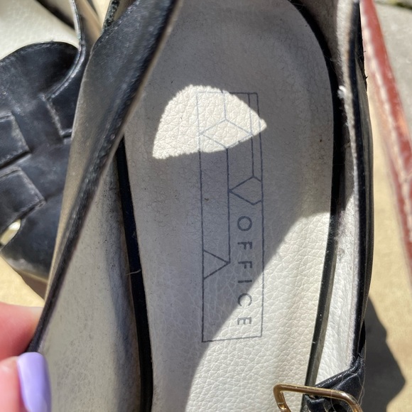 Office Black Leather and Tan Strap Heels - Picture 3 of 4